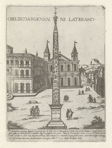 Lateranobelisk bakom Johannes Lateran i Rom Obelisco a S. Giovanni Laterano (titel på objekt) Moderna och antika monument och byggnader i Rom (serietitel) Ornamenti di fabriche antichi et moderni dell