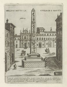 Obelisk i Rom Obelisk känd som Spire of S. Mauto (titel på objekt) Moderna och antika monumenten och byggnadsverk i Rom (serietitel) Utsmyckningar av antika och moderna byggnader i Alma-staden Rom (serietitel) av Giovanni Maggi