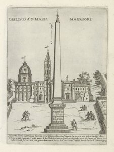 Obelisk för de Santa Maria Maggiore Obelisk i S. Maria Maggiore (titel på objekt) Moderna och antika monumenten och byggnadsverk i Rom (serietitel) Utsmyckningar av antika och moderna byggnader i Alma-staden Rom (serietitel) av Giovanni Maggi