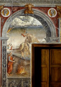 Zodiakens tecken: "" Fiskarna"" Toppmedaljonger med porträtt av kejsar Caracalla och hans bror Geta. Nedan, legende i samband med födelsen av stjärnbilden som motsvarar tecknet: scene de peche. Fresk tillskriven Giovanni Maria Falcon