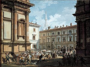 Milanesiska medborgare plundrade Giuseppe Prinas hus vid tiden för Napoleon I:s fall 1814 (olja på duk