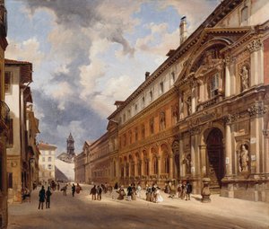 Utsikt över Ospedale Maggiore (stort sjukhus) i Milano, av Giovanni Migliara (1785-1837), olja på duk, 34x40 cm