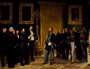Annexering av Italien presenterad för Victor Emmanuel II av toskanska delegater, av Giovanni Mochi (1829-1892), Unification-era, Italien