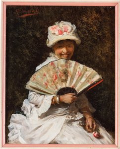 Dam med fläkt (olja på duk) av Giovanni Muzzioli