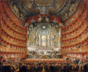 Musikalisk fest som hölls av kardinal de La Rochefoucauld i Teatro Argentina i Rom 1747 av Giovanni Paolo Pannini