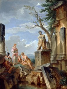 Ruiner med en sibylla och andra figurer, c1720