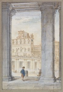 En vy av Petersplatsen under Berninis kolumner, Sixtinska kapellet och påvliga palatset bortom; En utsikt över Petersplatsen från Berninis pelargångar, Sixtinska kapellet och det påvliga palatset bortom, av Giovanni Paolo Pannini
