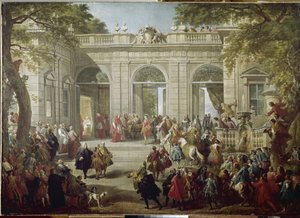 Karl III av Spanien eller Karl av Bourbon, kung av Neapel (1716-1788) Påven Benedetto XIV besöker kaffehuset i Quirinale-palatset (Quirinal) Målning av Giovanni Paolo Pannini (1691-1765) 1746 Neapel, Capodi National Museum