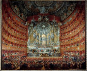 Konsert ges på teatern Argentina i Rom den 15 juli 1747 i samband med delfinen Louis de France (1729-1765), son till Ludvig XV, med Marie Josephe av Sachsen. Målning av Giovanni Paolo Pannini (Panini) (1691-1765) av Giovanni Paolo Pannini