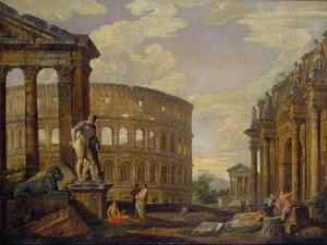 Landskap med Hercules och ruinerna av det antika Rom par Panini, Giovanni Paolo av Giovanni Paolo Pannini