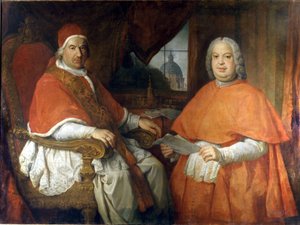 Porträtt av påven Benedikt XIV (1675 - 1758) och kardinal Silvio Valenti Gonzague. Målning av Giovanni Paolo Pannini (Panini). 1700-talet. National Roman Museum, Rom. av Giovanni Paolo Pannini
