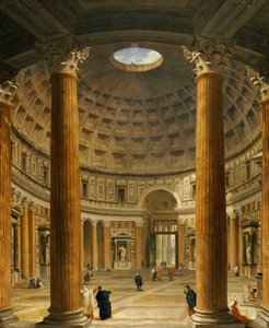 Pantheons inre, Rom, med utsikt norrut från huvudaltaret till ingången, 1732 av Giovanni Paolo Pannini