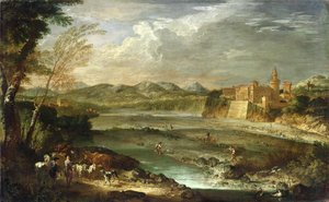 The Valley of Trebbia with the Castle of Rivalta, c. 1720  av Giovanni Paolo Pannini