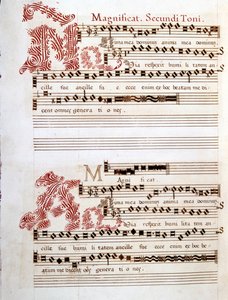 Magnificat, manuskript av "Messes of Mantua" av Giovanni Pierluigi da Palestrina (1525 - 1594), italiensk kompositör. av Giovanni Pierluigi da (after) Palestrina
