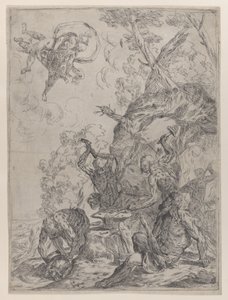 Vulkansmedjan med smeder som slår ett städ med hammare..., 1640-59.