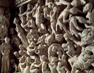 Detalj av relieferna av stolen realiserade av Giovanni Pisano (1248-1314): damns (Detalj av relieferna av marmorpredikstolen) 1302-1311 Cathedrale de Pisa (Duomo di Pisa), Italien av Giovanni Pisano