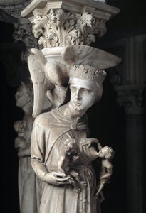 Detalj av de skulpterade grupperna som stöder stolen realiserad av Giovanni Pisano (1248-1314): Kyrkan som ger näring åt sina barn (Detalj av skulpturerna som stöder marmorpredikstolen, kyrkan matar sina barn) 1302-1311 Cathedrale de Pisa (Duomo di Pis) av Giovanni Pisano