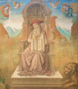 Saint Jerome Enthroned (tempera på panel)
