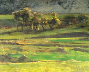 Vid stolpen av Giovanni Segantini (1858-1899), olja på duk av Giovanni Segantini