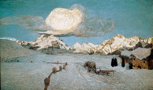 Naturens triptyk eller Engadin: "" Döden"" Målning av Giovanni Segantini (1858-1899) 1896-1899 Sön. 192x320 cm Saint Moritz, Musee Segantini