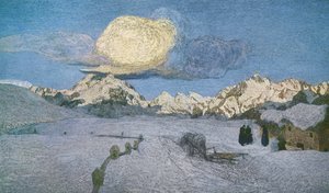 Triptyk av Alperna, död, ca 1898, av Giovanni Segantini (1858-1899), olja på duk av Giovanni Segantini