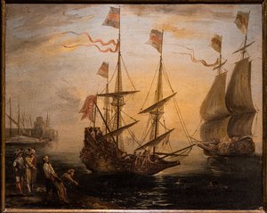 Marina och två segelfartyg av Giovanni Signorini