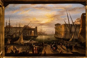 Livornos småbåtshamn och fästningen Medici i bakgrunden