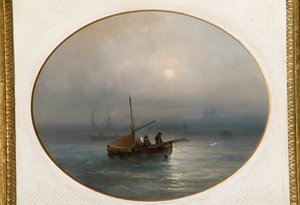 Marina med båtar (olja på kartong) av Giovanni Susani