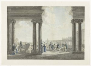 Utsikt över trädgårdarna i Villa Medici i Rom (titel på objekt) Utsikt över Rom och omgivningar (serietitel) av Giovanni Volpato