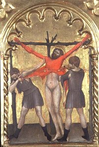 Kristus på korset, detalj från polyptyken av Ospedale della Misericordia, 1353-63 av Giovanni da Milano
