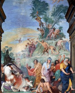 Muserna och poeterna jagar i Parnassos (muser och poeter fördrivna från Parnassos) Freskdetalj av Giovanni da San Giovanni (1592-1636) 1634-1642 Museo degli argenti, Palazzo Pitti, Florens av Giovanni da San Giovanni