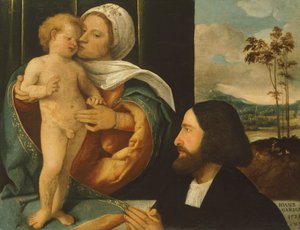Madonna med barn och hängiven, av Giovanni Cariani (född mellan 1485 och 1490-död efter 1547)