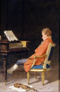 Porträtt av Wolfgang Amadeus Mozart vid pianot