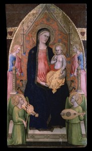 ""Madonna och barn på tronen"" (Jungfrun och barnet tronade med tillhörande änglar) Målning av Giovanni di Bartolomeo Cristiani (aktiv mellan 1367 och 1398) Pushkin-museet, Moskva av Giovanni di Bartolomeo Cristiani