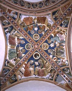 Läkarna i templet, evangelisterna och åtta profeter, från kapellvalvet (fresk) av Giovanni di Corraduccio