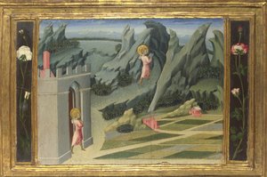 Saint John the Baptist drar sig tillbaka till Desert Predella Panel, 1454