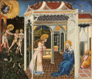 Bebådelsen och utvisningen från paradiset, ca. 1435.