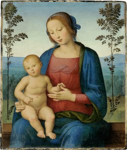 Jungfrun och barnet (Madonna och barnet) - Målning av Lo Spagna (Giovanni di Pietro) (1450-1528), olja på trä (36,8x31,4 cm), italiensk renässans - Privat samling av Giovanni di Pietro (c.1450 1529)