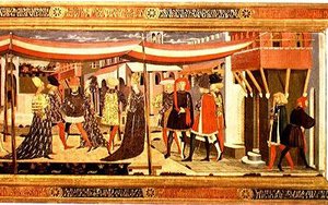 Frontal från Adimari Cassone, detalj av den högra sektionen, c.1450 (tempera på panel) (detalj av 80304) (se även 123486)
