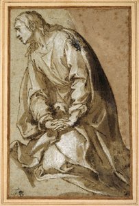 Ett ungt helgon som knäböjer i bön (penna & brunt bläck med brun tvätt och höjning) av Girolamo (circle of) Muziano