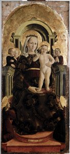 Jungfru och barn - olja på panel av Girolamo Giovanni