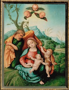 Heliga familjen (målning på trä) av Girolamo Marchesi da Cotignola