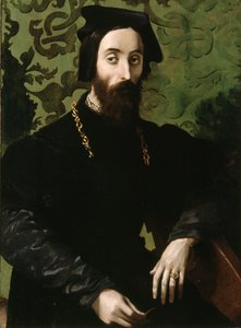 Porträtt av en musiker, ca 1540 (olja på pannå) av Girolamo Mazzola (attr.) Bedoli