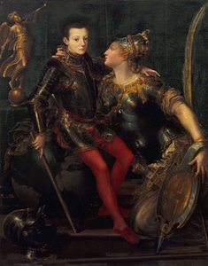 Allegoriskt porträtt av Parma som omfamnar Alessandro Farnese, 1556