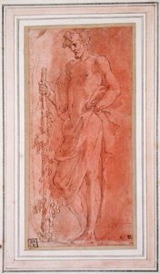Bacchus (penna och brunt bläck och tvätta på papper) av Girolamo Mazzola Bedoli