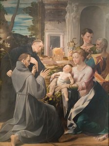 Helig familj med den helige Antonius av Padua, den helige Franciskus av Assisi och den helige Johannes evangelisten, Girolamo Mazzola Bedoli