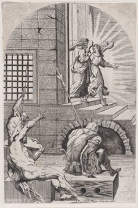 Sankt Peter släpptes ur fängelset av ängeln, 1650-70. av Girolamo Pedrignani