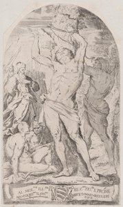 Sankt Sebastian binds vid ett träd, 1625-50. av Girolamo Pedrignani