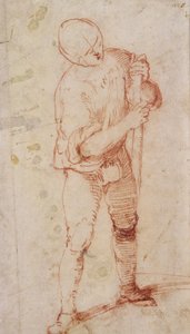 En stående man som håller en stav (krita på papper) av Girolamo Romanino