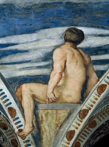 Naken man, Detalj av fresker av Girolamo Romanino (ca 1484-efter 1559), beställd av Bernardo Clesio